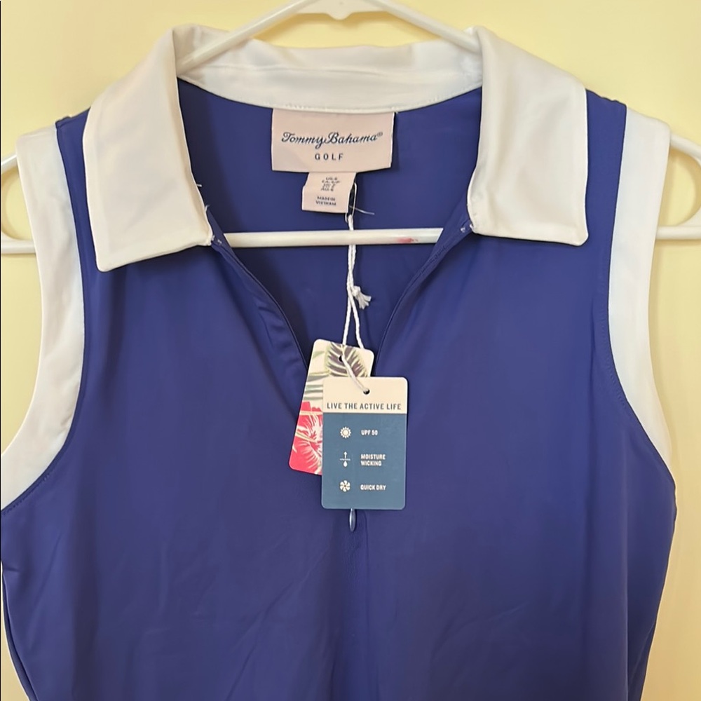 Tommy Bahama Blue Sleeveless Fitted Polo Tank Top